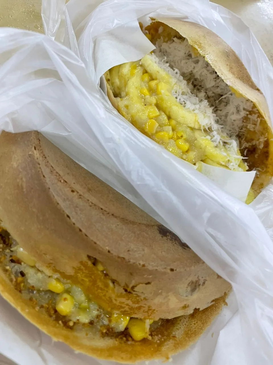 Apam balik filled with sweetcorn and grated coconut