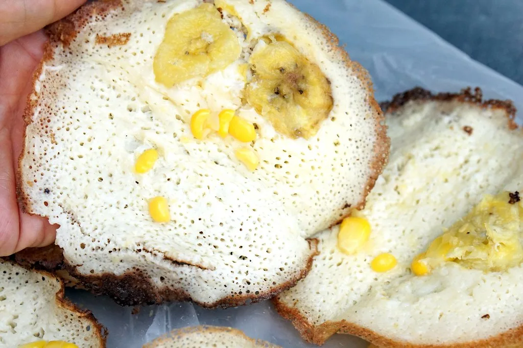 Apong Guan apom with egg and banana