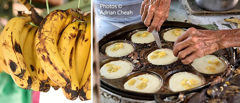 Apom with banana on the griddle