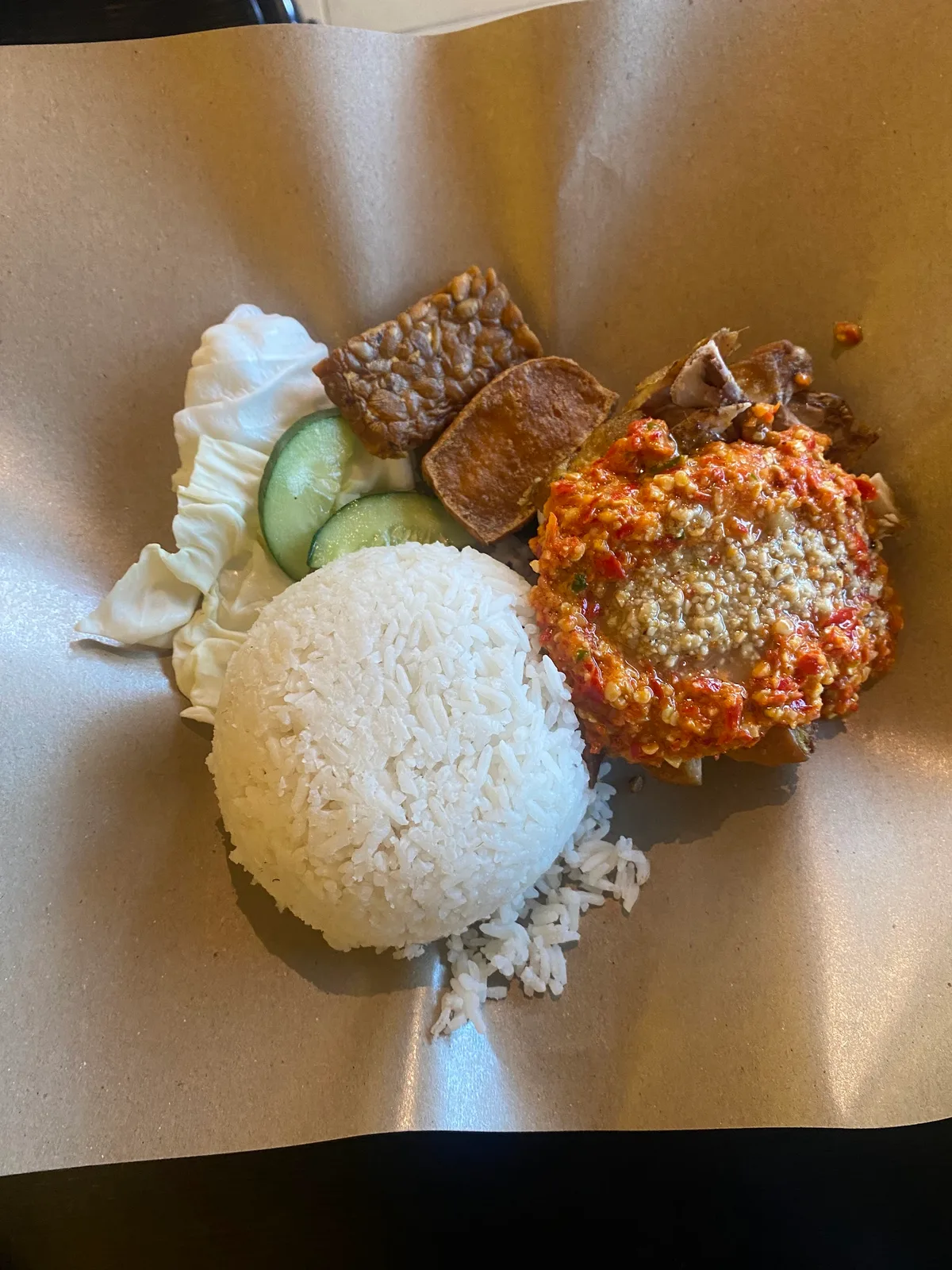 Ayam gepuk set with tempeh and tofu