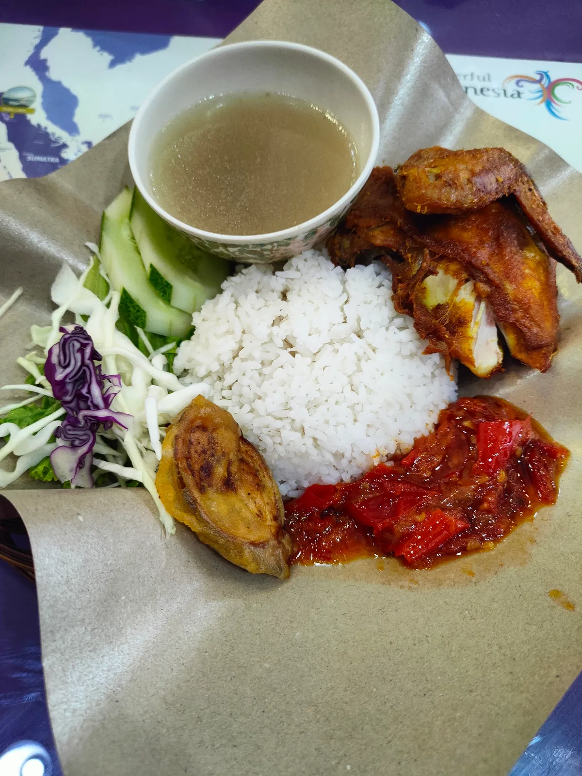 Ayam goreng with sambal and soup