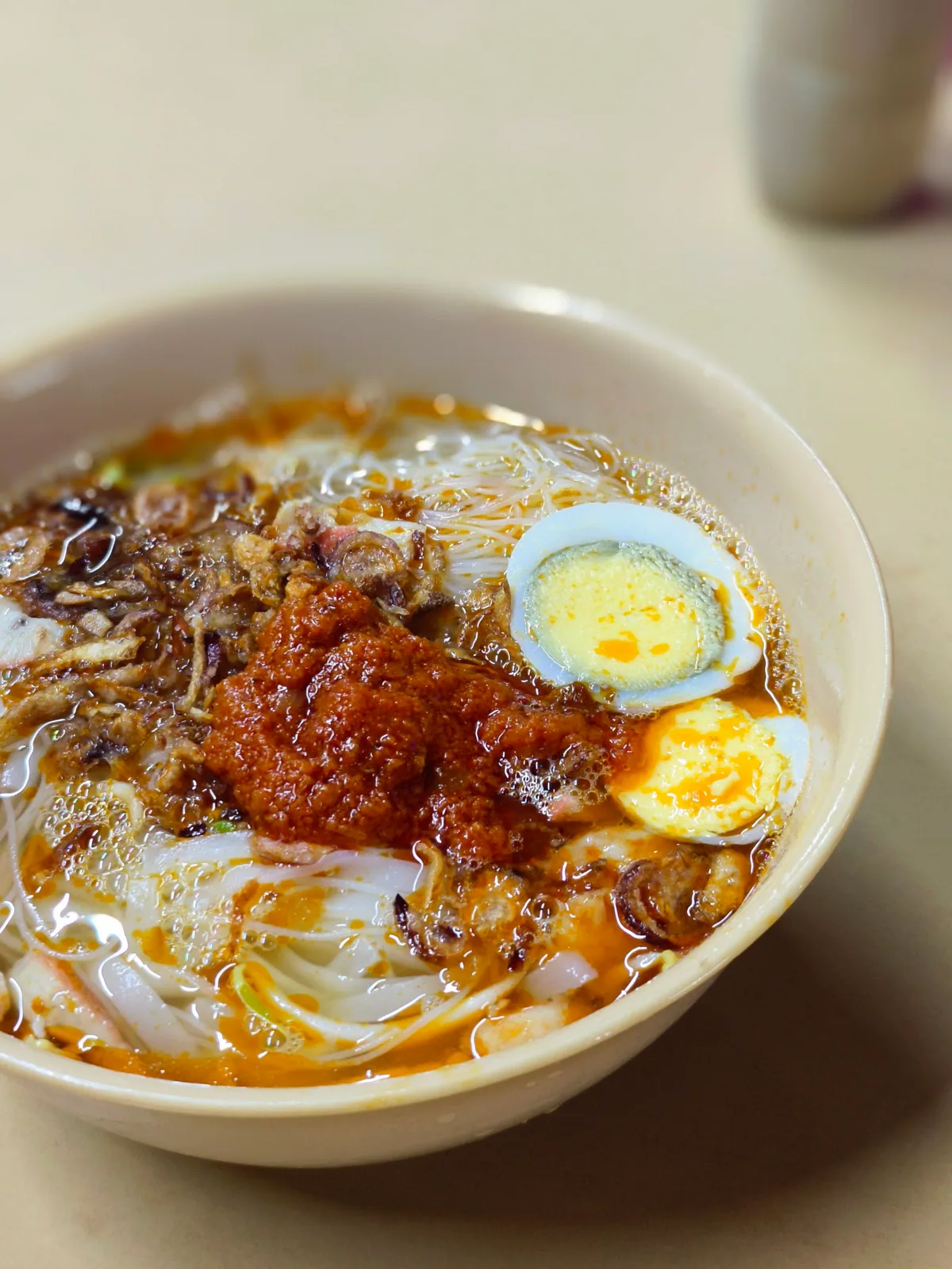 Hokkien mee bee hoon with sambal and egg