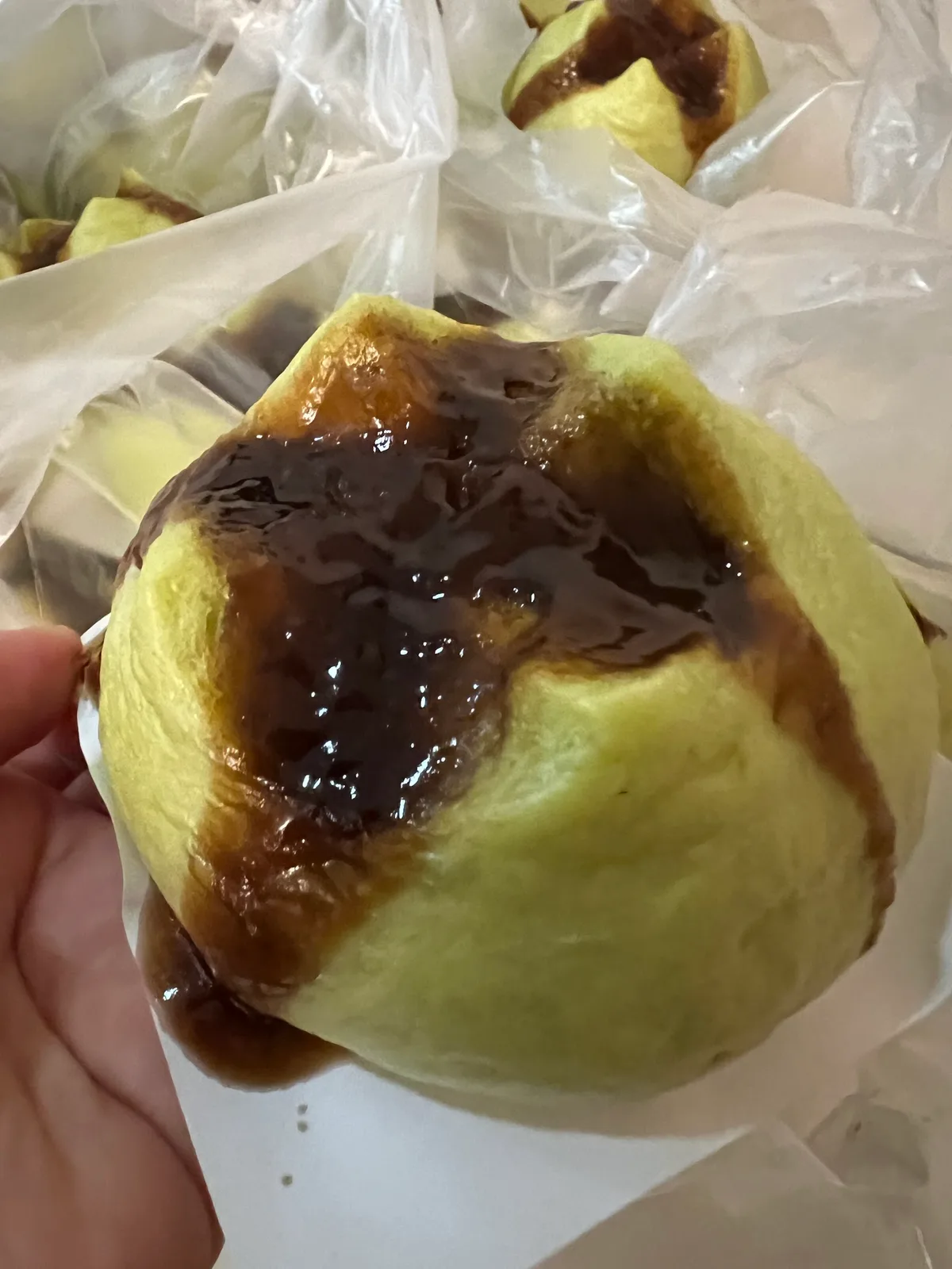 Brown sugar pao with the syrup running down