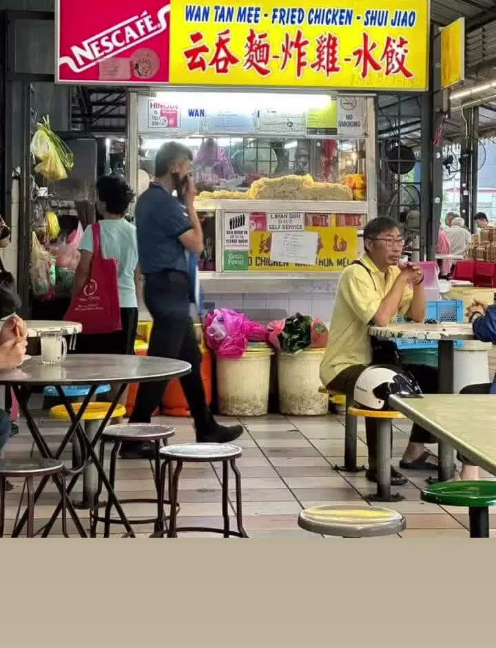Bayan Baru market wantan mee stall front with signboard