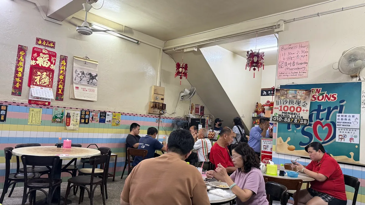 Old-school dining room with tiled walls