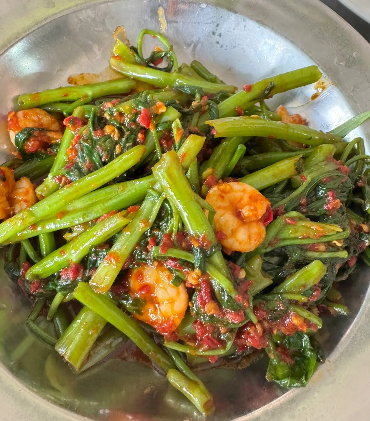 Sambal kangkung with prawns