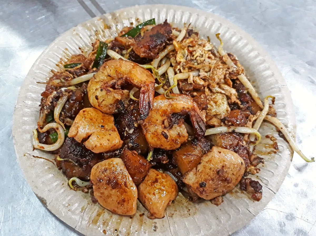 Seafood char koay kak with prawns and squid