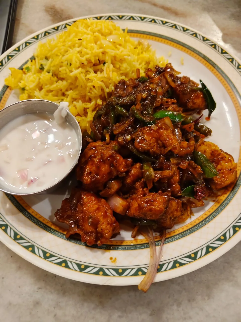 Chilli chicken with lemon rice
