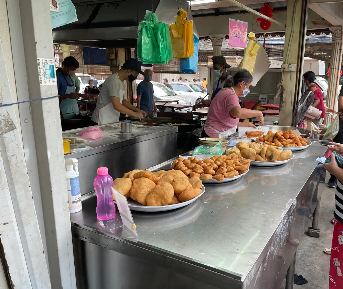 Ham chi peng and fritters on the counter