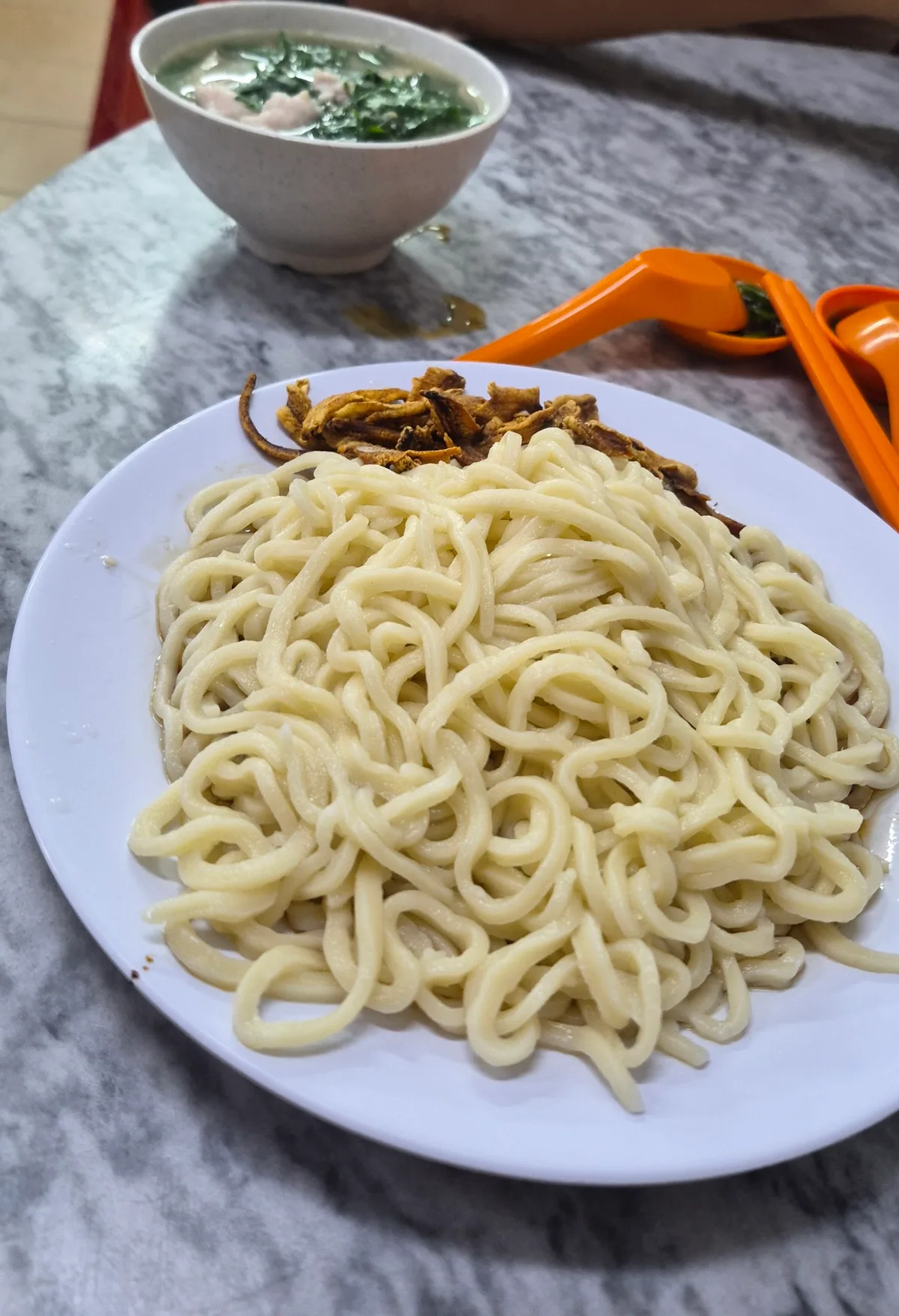 Dry ban mee, hand-cut noodles with the soup served separately