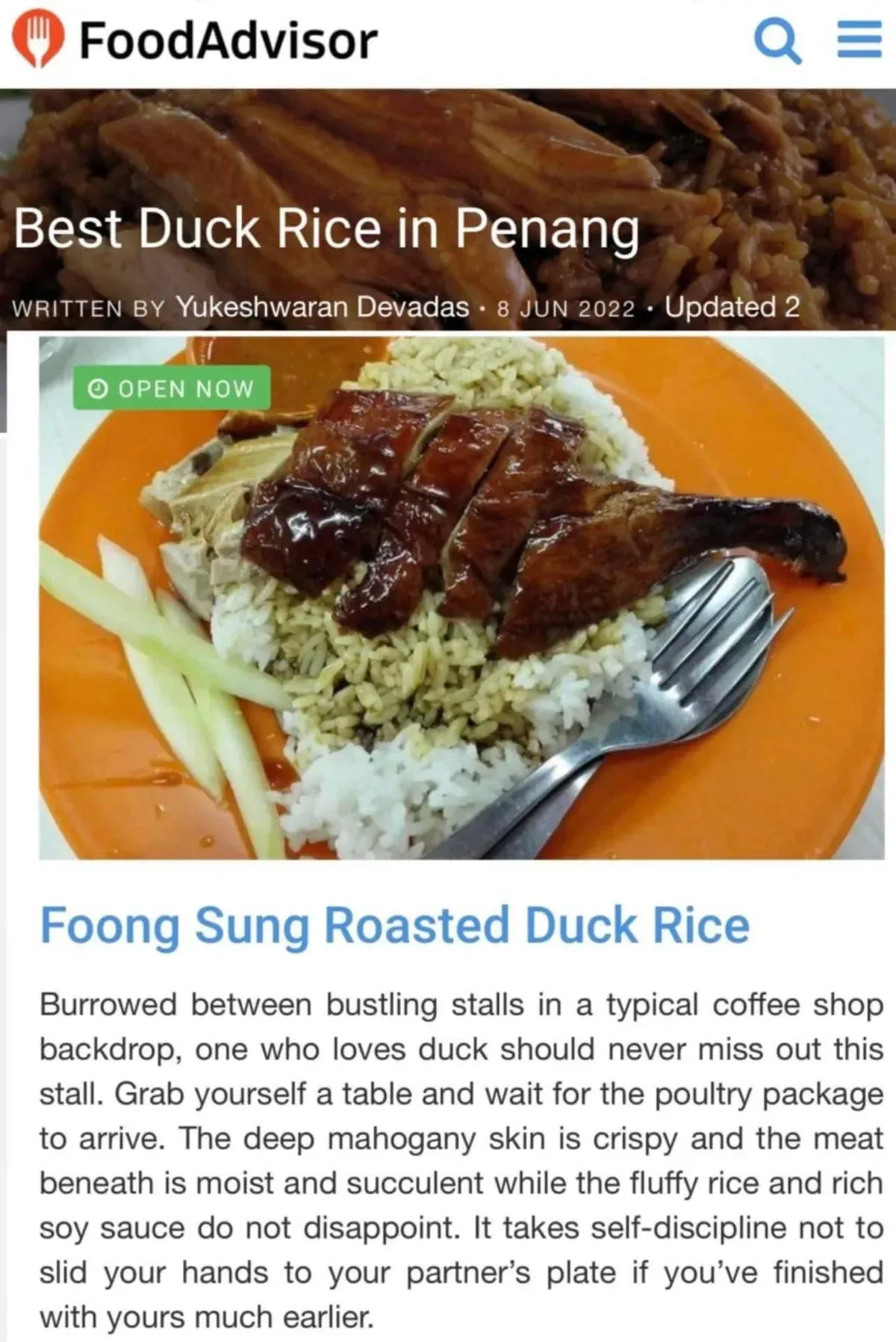 Foong Sung Roasted Duck Rice — signature dish