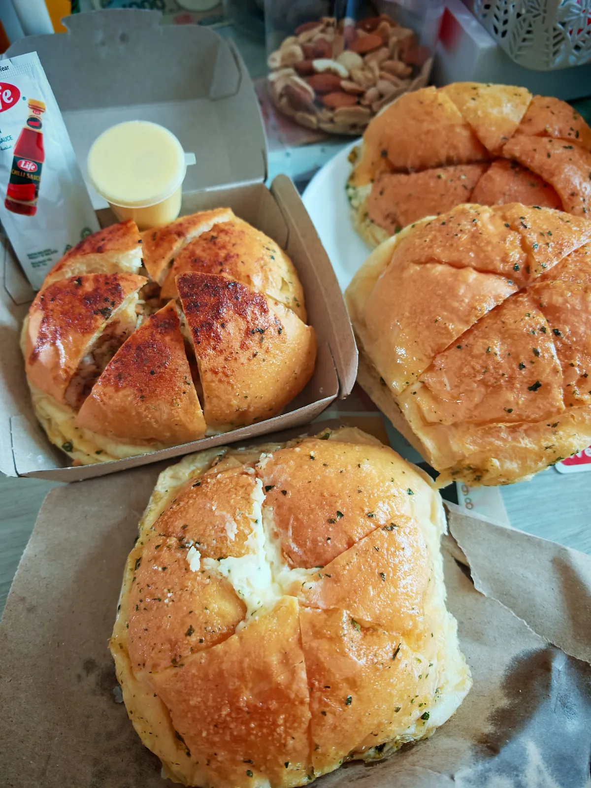 A box of garlic cheese buns