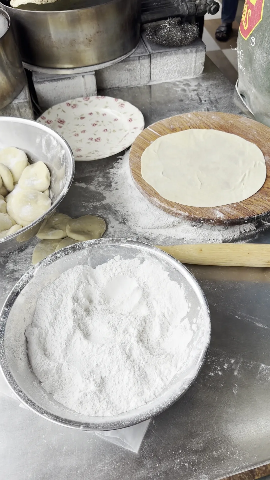 Chapati dough being rolled