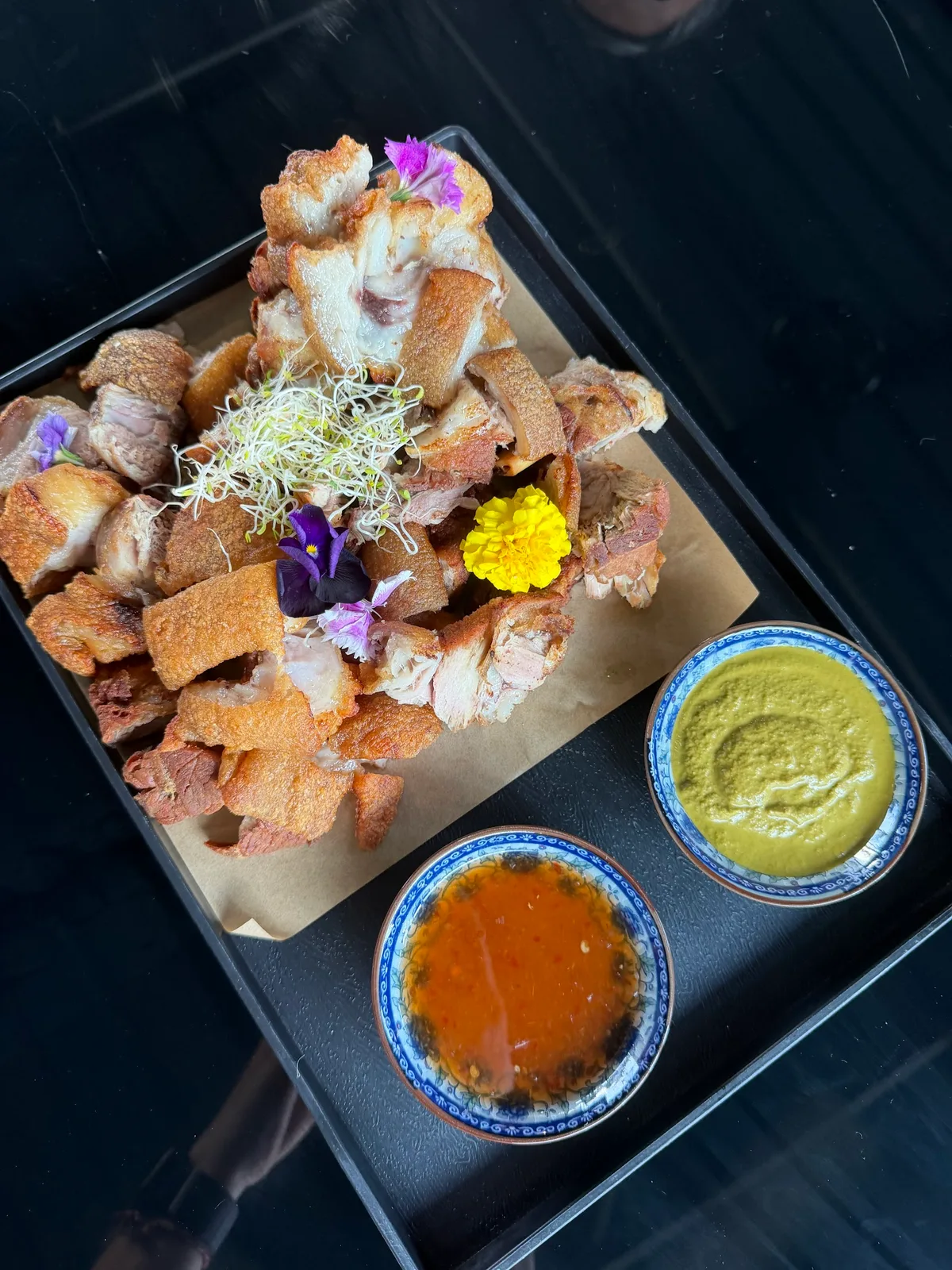 Crispy pork platter with two dips