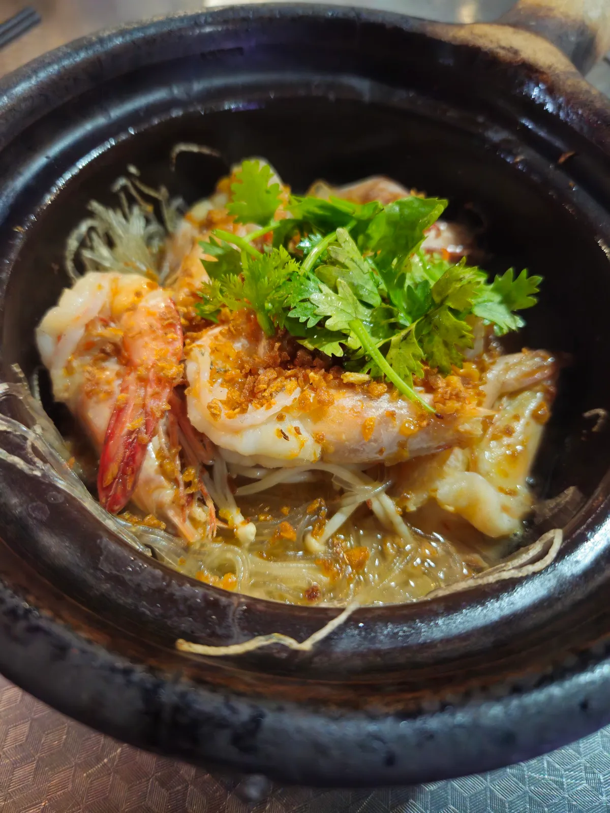Claypot prawns with glass noodles