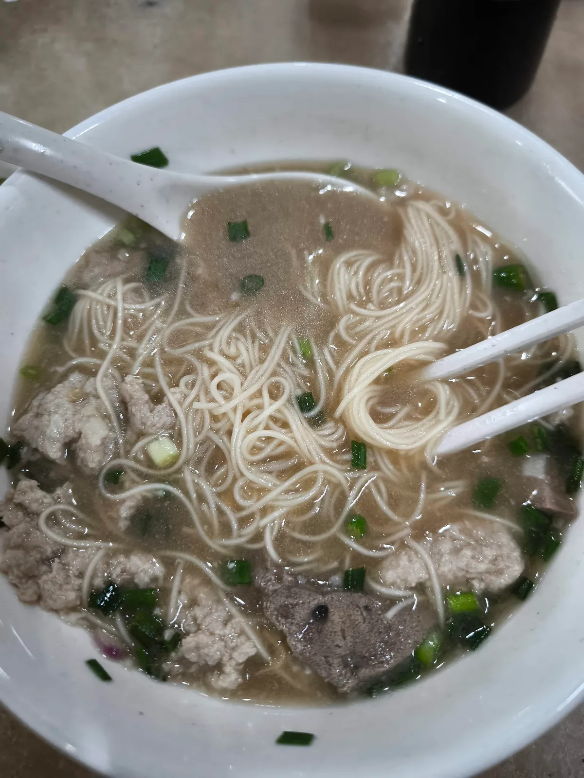 Pork noodle soup with mee sua