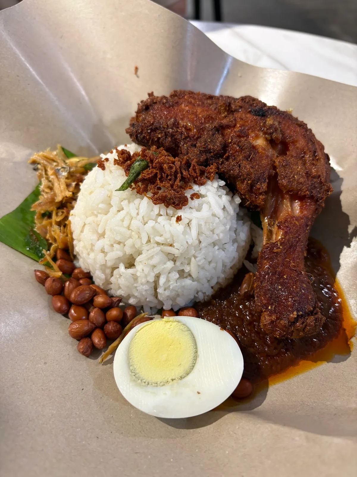 Nasi lemak with rendang chicken