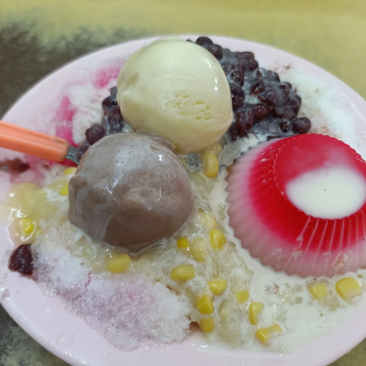 Ais kacang with durian and chocolate ice cream