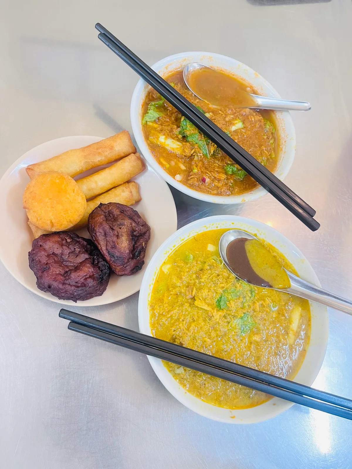 Lemak laksa with spring rolls
