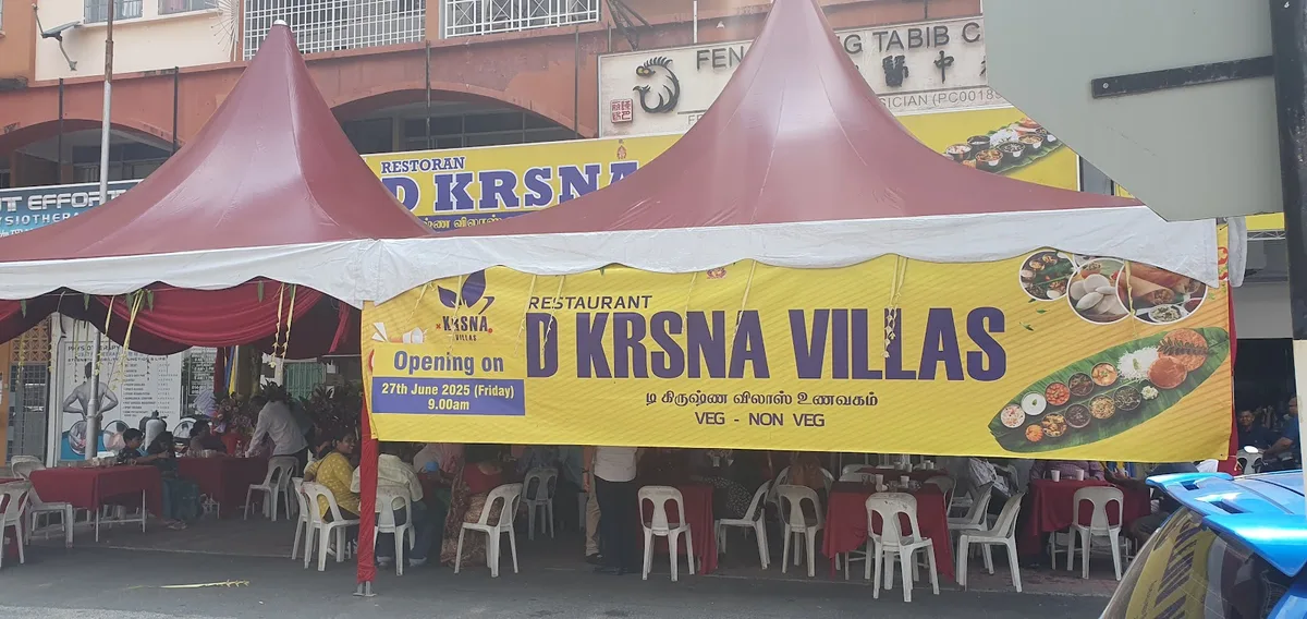 D Krsna Villas opening banner under the canopy