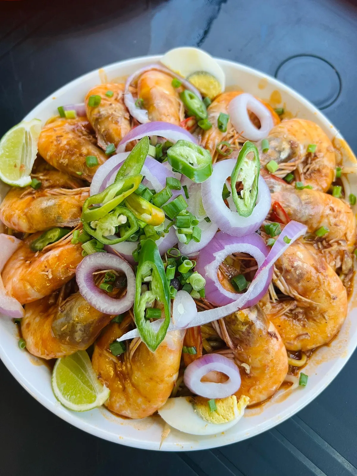 Prawn platter with green chilli and onion