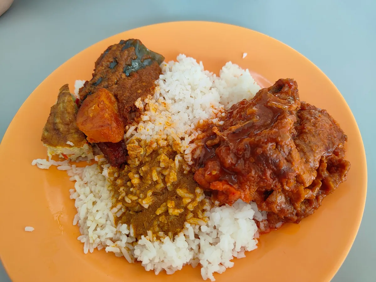 Rice with beef rendang and dhal