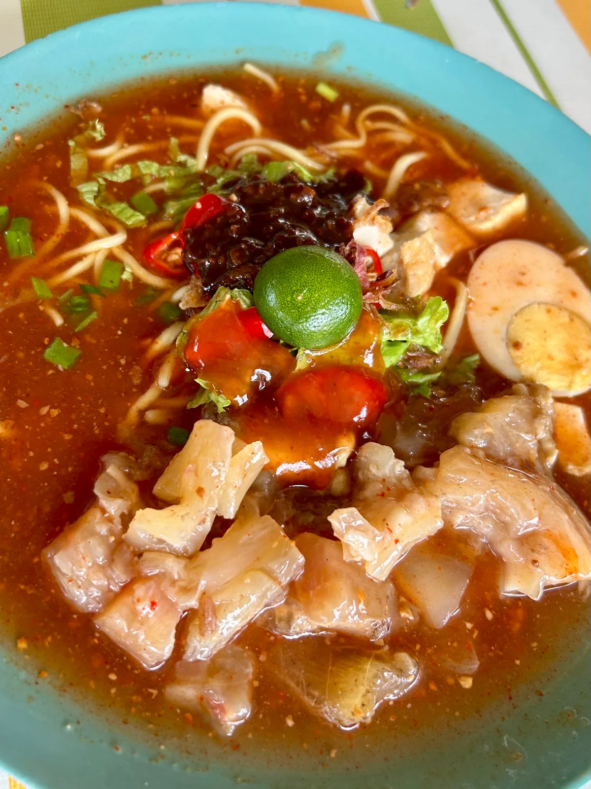 Mee kuah with squid and egg