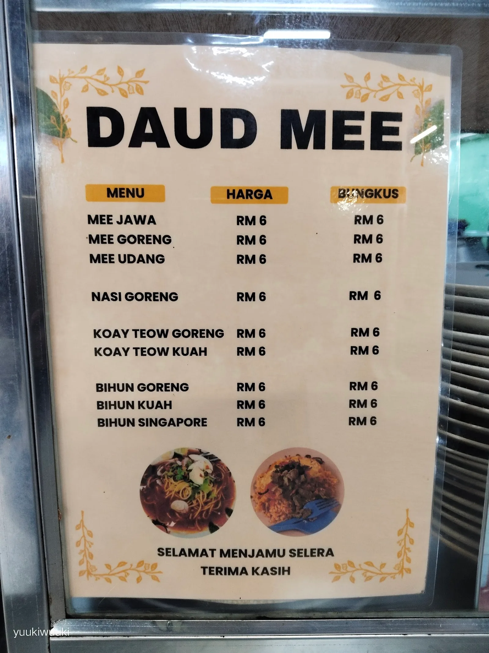 Original Daud Mee — menu-card