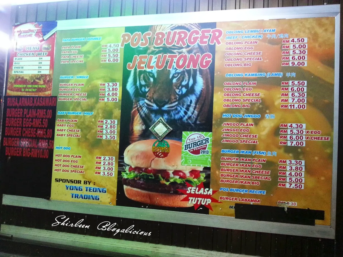 Pos Burger menu board