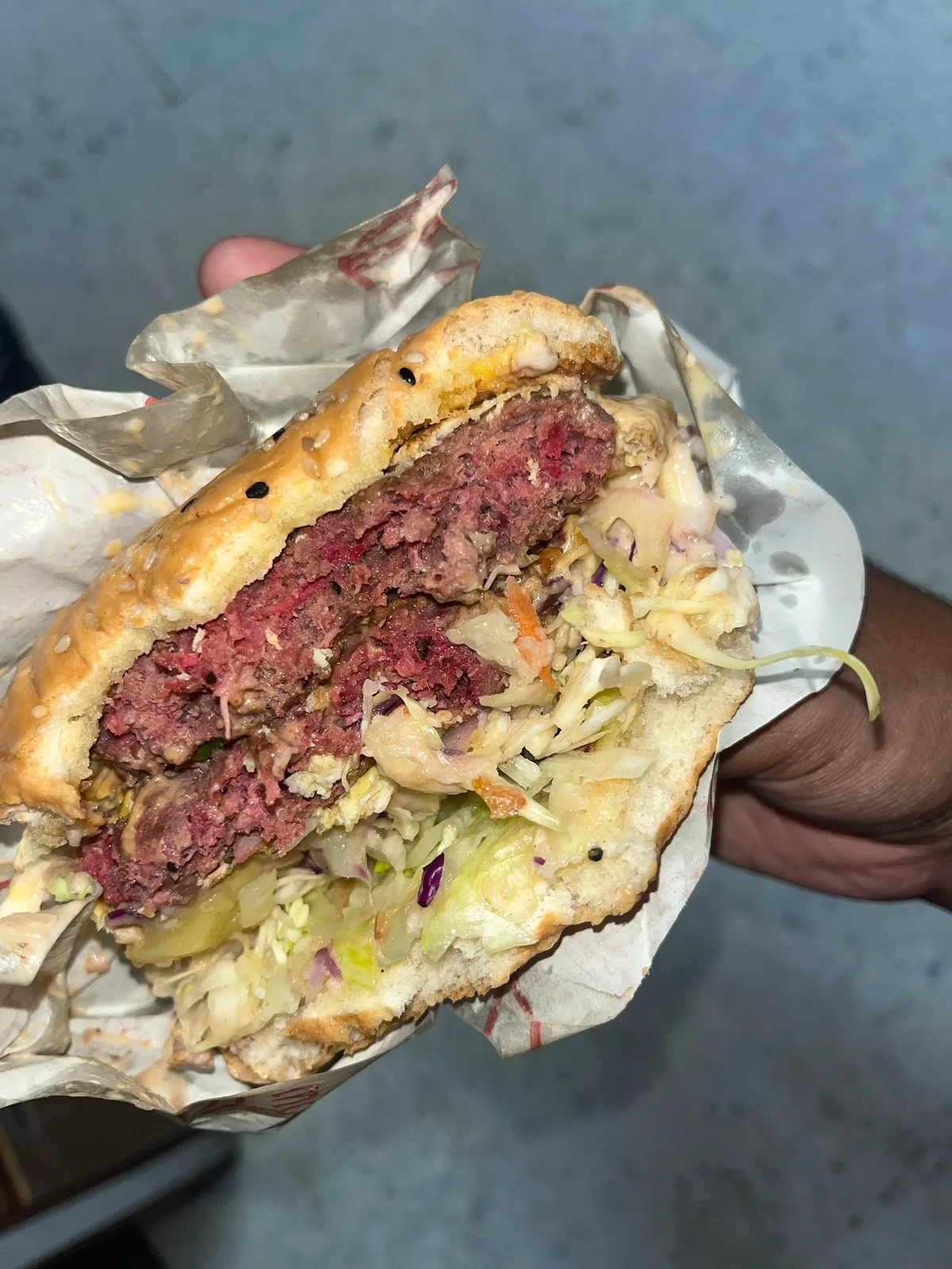 Beef burger cross-section