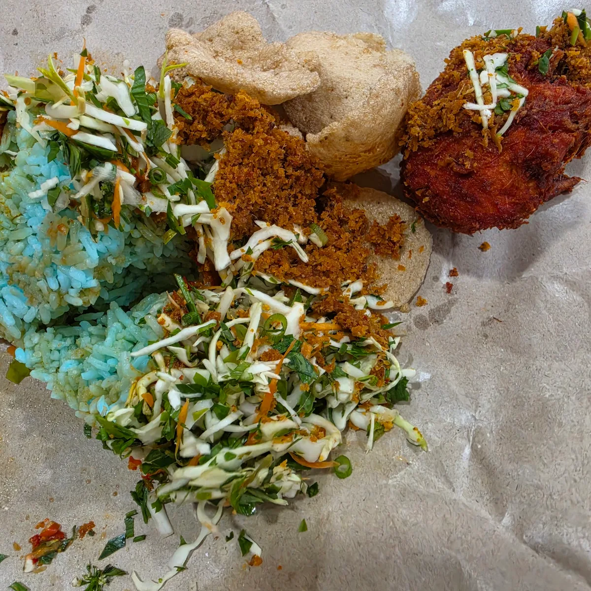 Nasi kerabu with kerisik and keropok