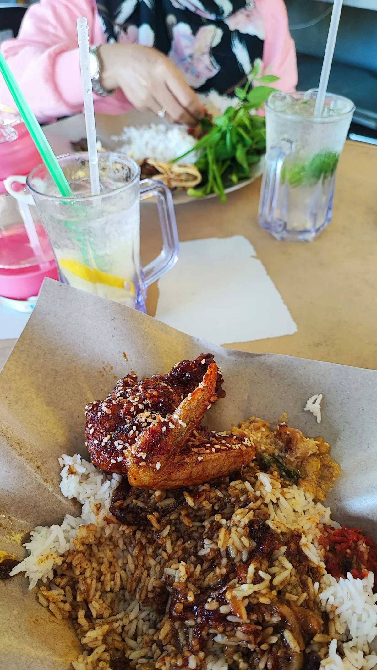 Fried chicken wing over nasi campur