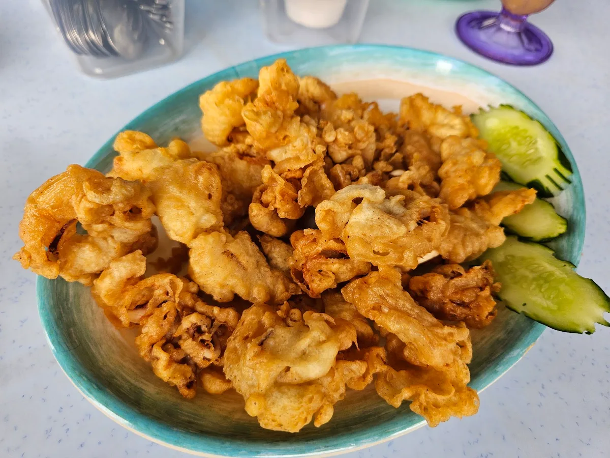 Fried chicken pieces with cucumber