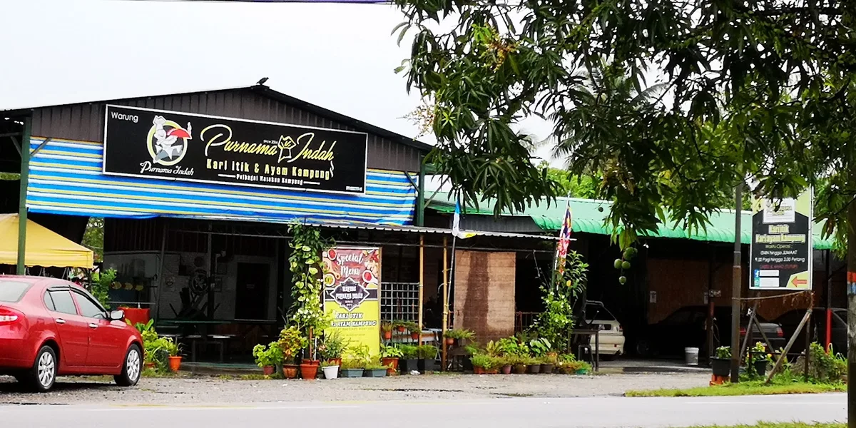Warung Purnama Indah roadside shed and signboard, Jalan Permatang Nibong