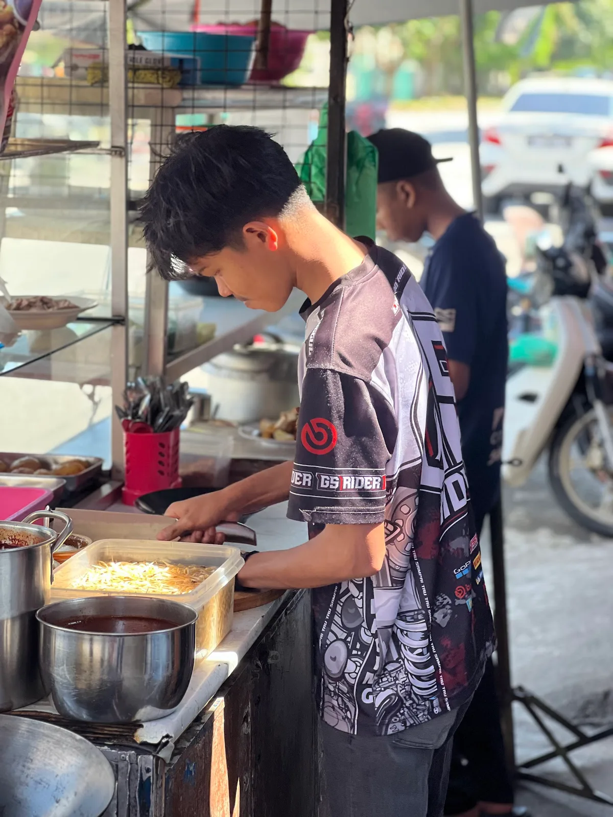 Cooking at the wok station