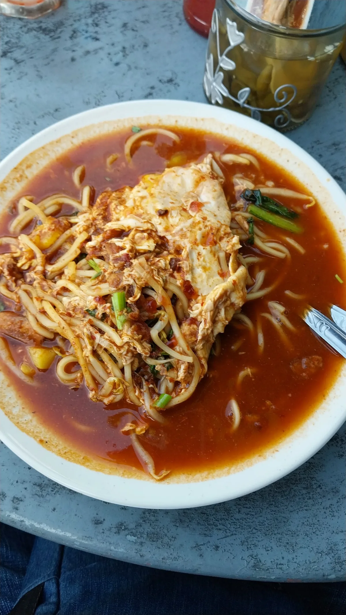 Mee jawa with egg and crispy bits