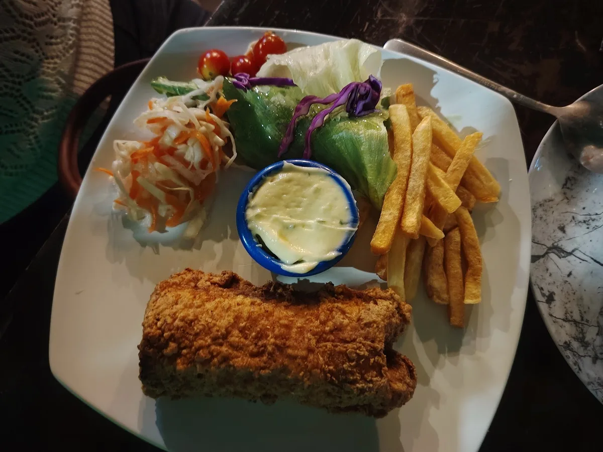 Chicken cordon bleu with fries